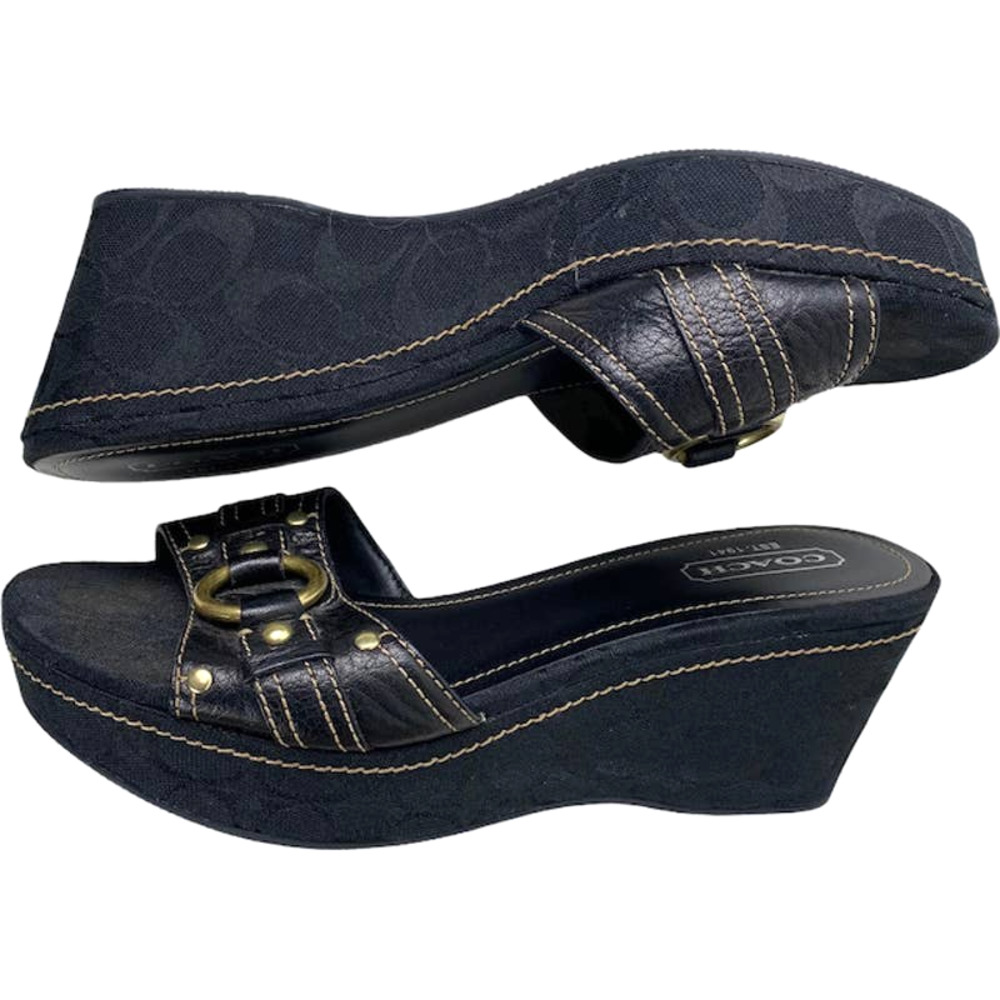 Coach Black Wedge Sandals